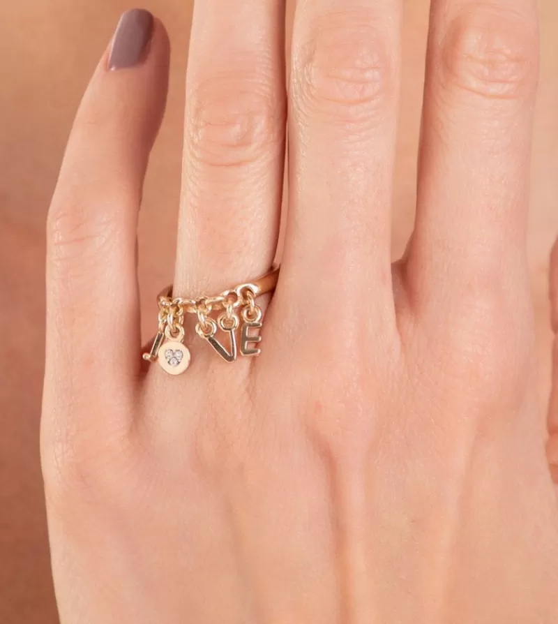 Anekke Joyería | Anillo Dorado Con Letras Love