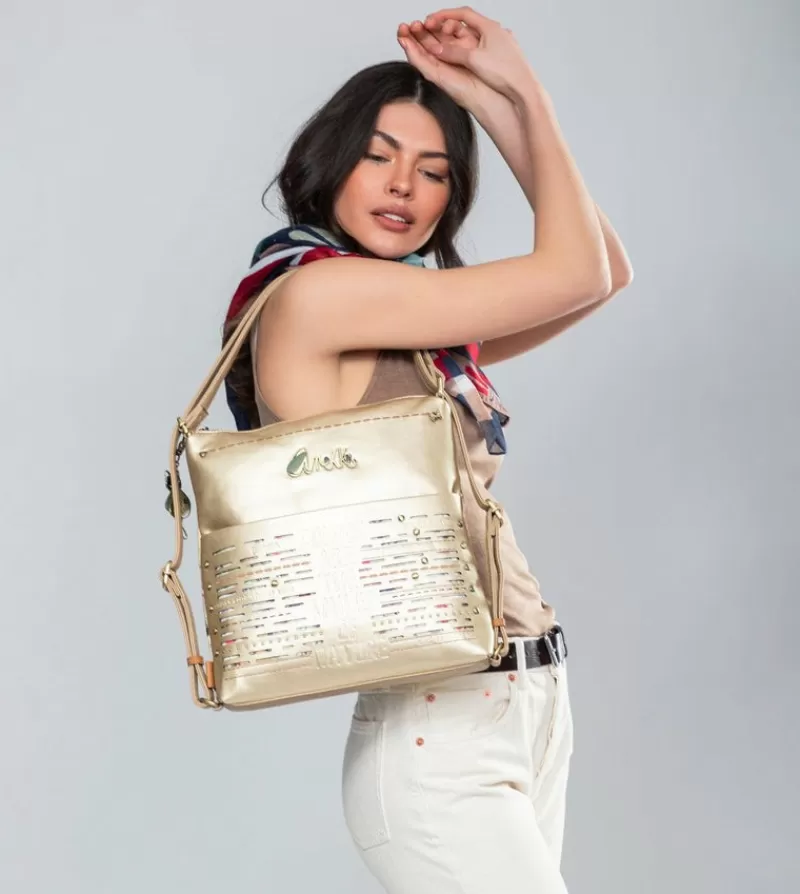 Anekke Mochilas Y Sacos | Bolso Dorado Convertible En Mochila Nature Pachamama