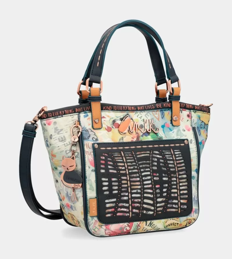 Anekke Bolsos De Mano | Bolso Estampado Azul Marino Nature Pachamama